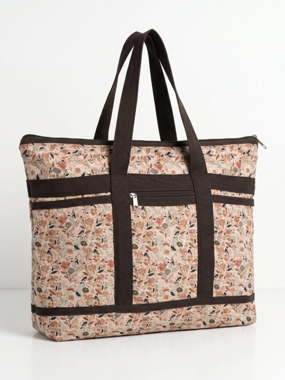 Braciano Women Large Tote Bag Brown Floral Bird Canvas Handbag Essential Cottage
